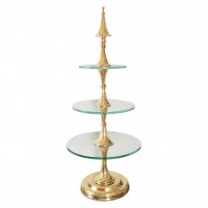 Monumental brass and glass cake stand